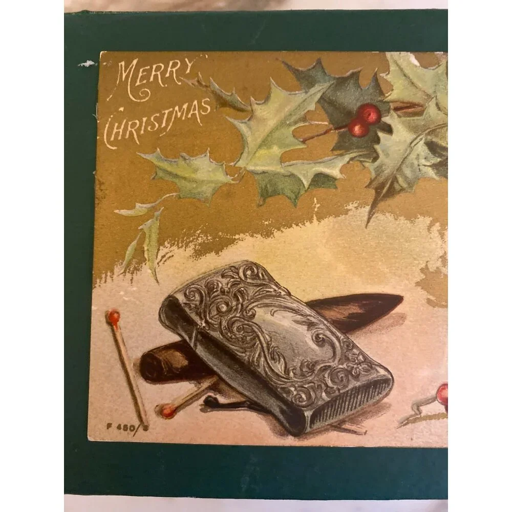 Vintage Merry Christmas Happy New Year‎ Faux Book Box Green Gold Sparkle